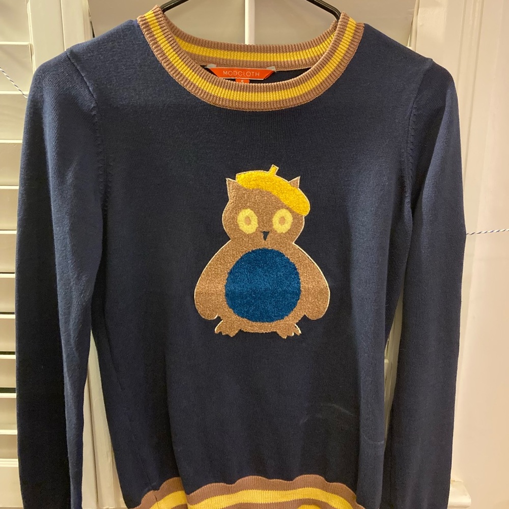 MODCLOTH Owl Embellished Navy Blue Sweater NEW S